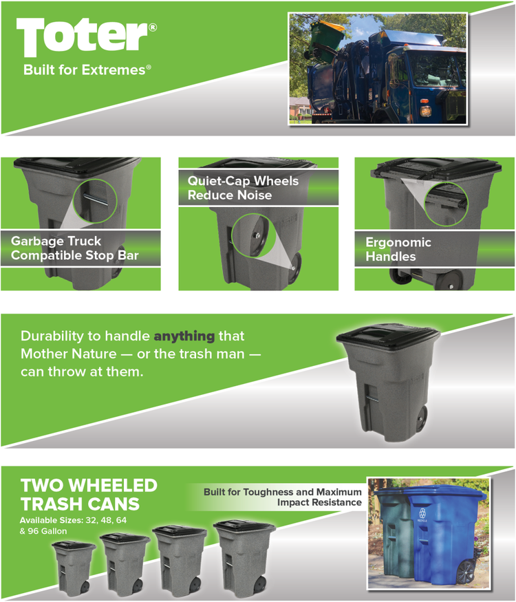 Toter 96 Gallon Trash Can with Smooth Wheels and Lid