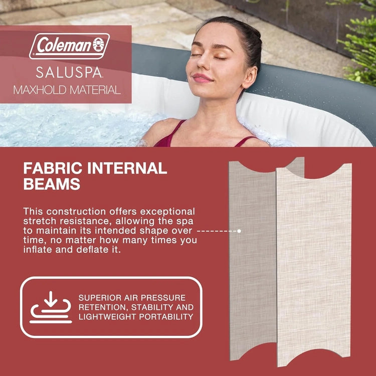 Coleman Saluspa Atlantis Airjet 4 to 6 Person Inflatable Hot Tub Square Portable Outdoor Spa with 140 Soothing Jets with Cover, Blue