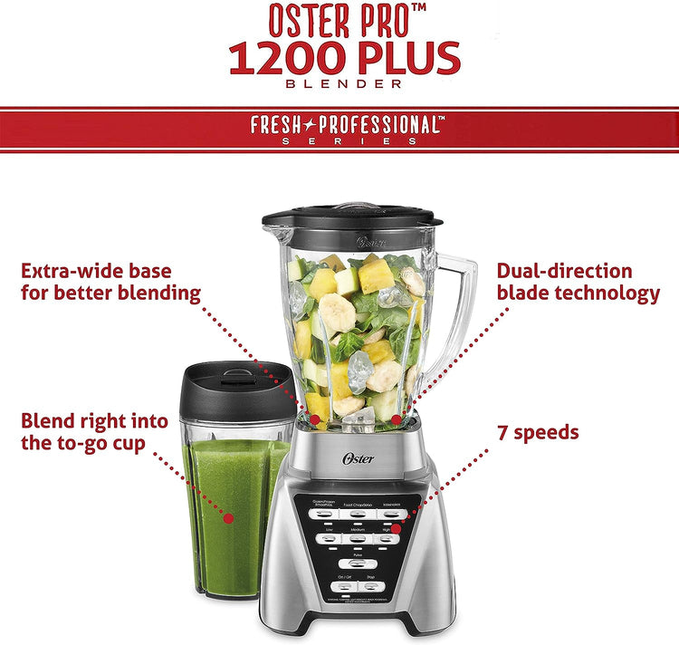 Oster Blender, Pro 1200 with Glass Jar, 24-Ounce Smoothie Cup, Brushed Nickel