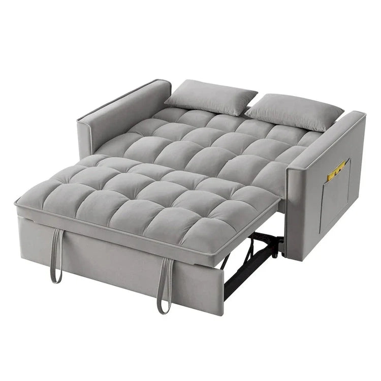 4 in1 Loveseat Sofa Bed with Armrests & Storage Pockets, Multi-Function Tufted Pull-Out Sofa Bed with Adjustable Backrest