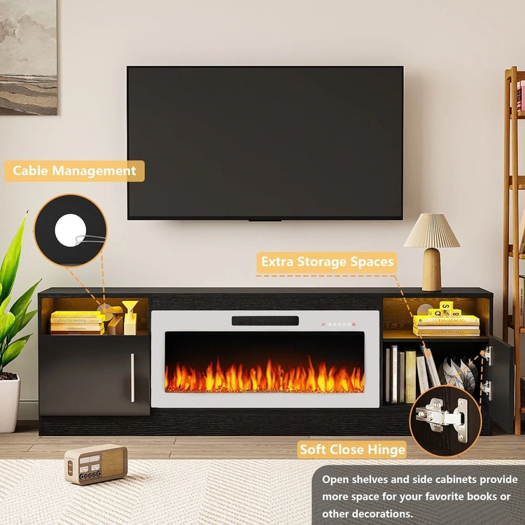 Bossin 70 Fireplace TV Stand with 36 Electric Fireplace, TV Stand for Tvs up to 80,16 Colors LED Lights/Entertainment Center