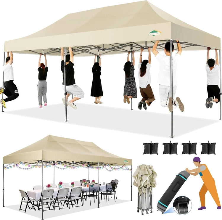 Cobizi 10x20 Heavy Duty Pop up Canopy Tent with 6 Sidewalls Easy up Commercial Outdoor Canopy Wedding Party Tents