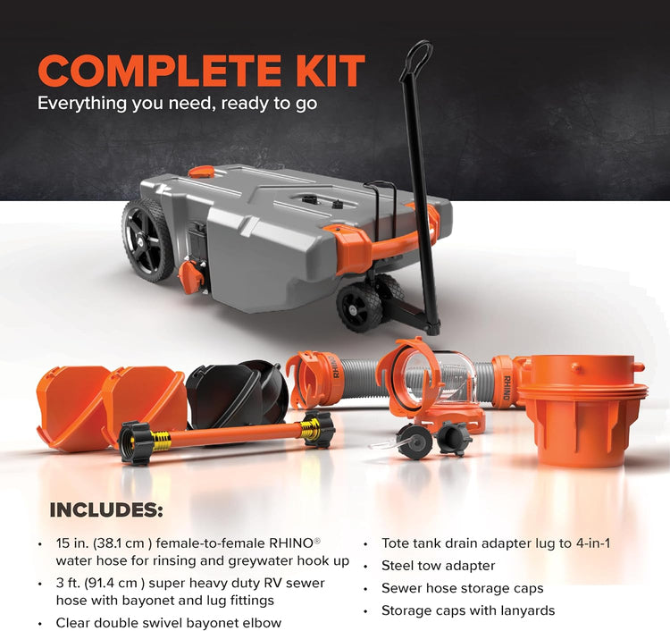 36-Gallon Portable Camper/RV Tote Tank - Features Large Heavy-Duty No-Flat Wheels & Built-in Gate Valve - Removable Steel Tow Adapter