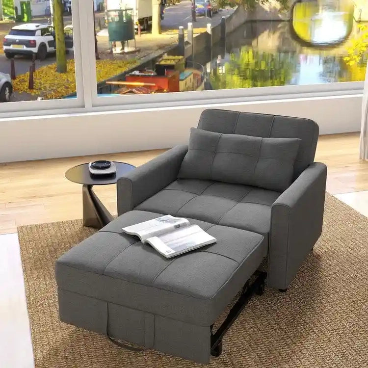 3-in-1 Pull-Out Sofa Bed Sleeper Chair, Convertible Adjustable Foldable Upholstered Lounge Couch
