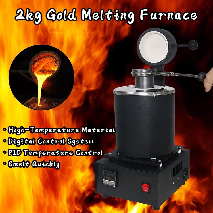 2KG Gold Melting Furnace,1400W 2000F Digital Electric Melting Furnace with Graphite Crucible for Melt Scrap, Silver, Gold, Copper