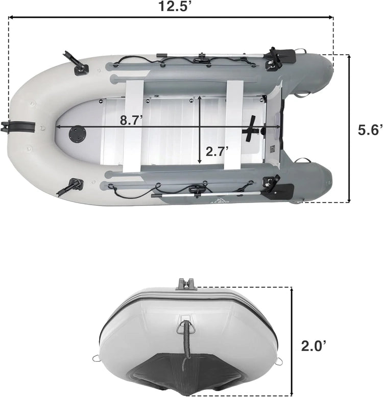Inflatable Boat, Yacht Dinghy Tender Raft, Multi Person Fishing Boat, Aluminum Floor Oars, Fishing Rod Holders, Heavy-Duty PVC, 2024 Model