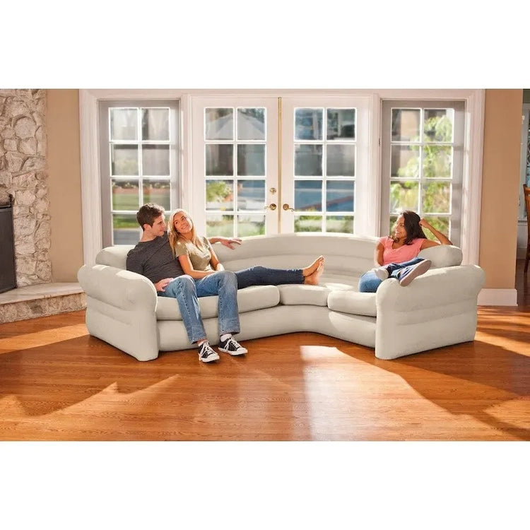 Intex Corner Sofa L-Shaped Inflatable Lounge Couch W/Cupholders, Gray (2 Pack) - 26