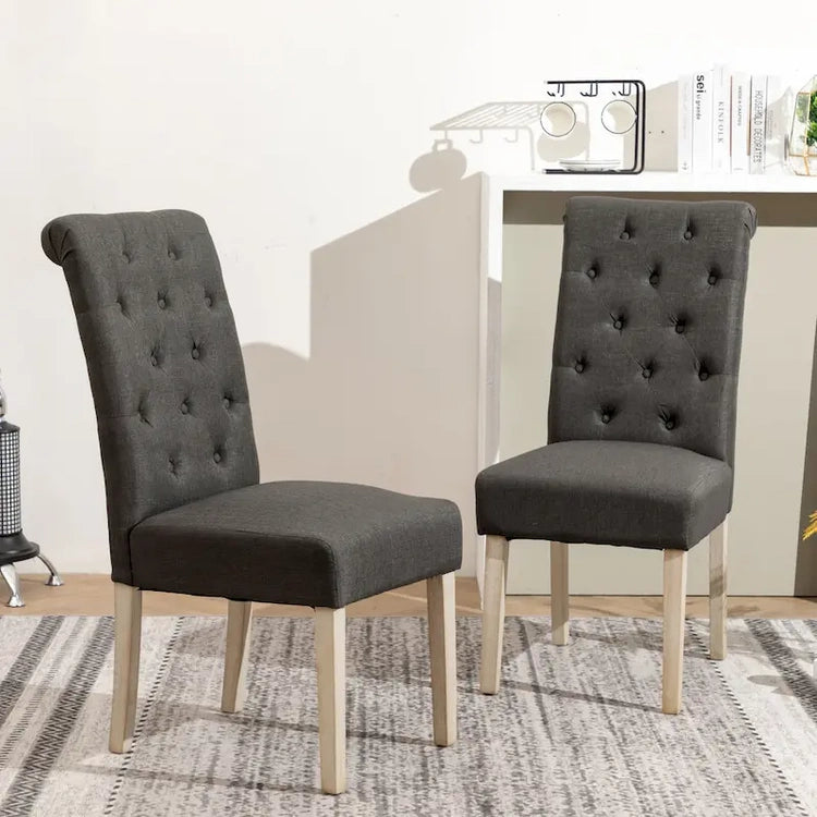 5 Piece Dining Table Set, Wooden Kitchen Furniture Set, Round Table with Cross-Buck Pedestal Base and 4 Tufted Chairs