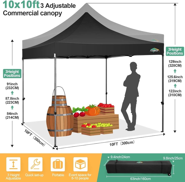 Cobizi 10x20 Heavy Duty Pop up Canopy Tent with 6 Sidewalls Easy up Commercial Outdoor Canopy Wedding Party Tents
