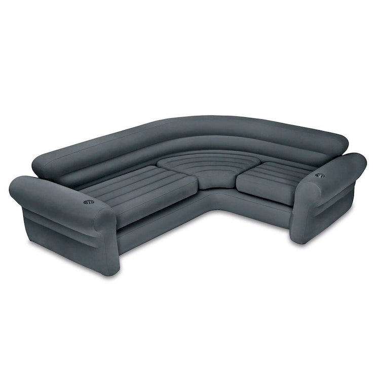 Intex Corner Sofa L-Shaped Inflatable Lounge Couch W/Cupholders, Gray (2 Pack) - 26