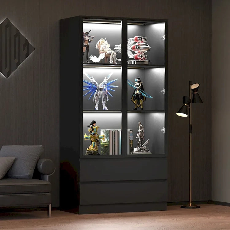 Display Storage Cabinet, Display Cabinet with Tempered Glass Doors, Showcase with 4-Tier Storage Shelves
