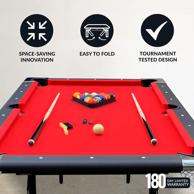 Hathaway Fairmont 6 Ft Portable Pool Table, Adults Folding Billiards Tables for Game Room with Easy Foldable Storage