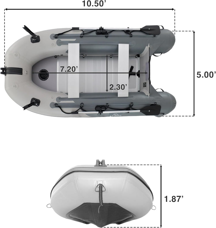 Inflatable Boat, Yacht Dinghy Tender Raft, Multi Person Fishing Boat, Aluminum Floor Oars, Fishing Rod Holders, Heavy-Duty PVC, 2024 Model
