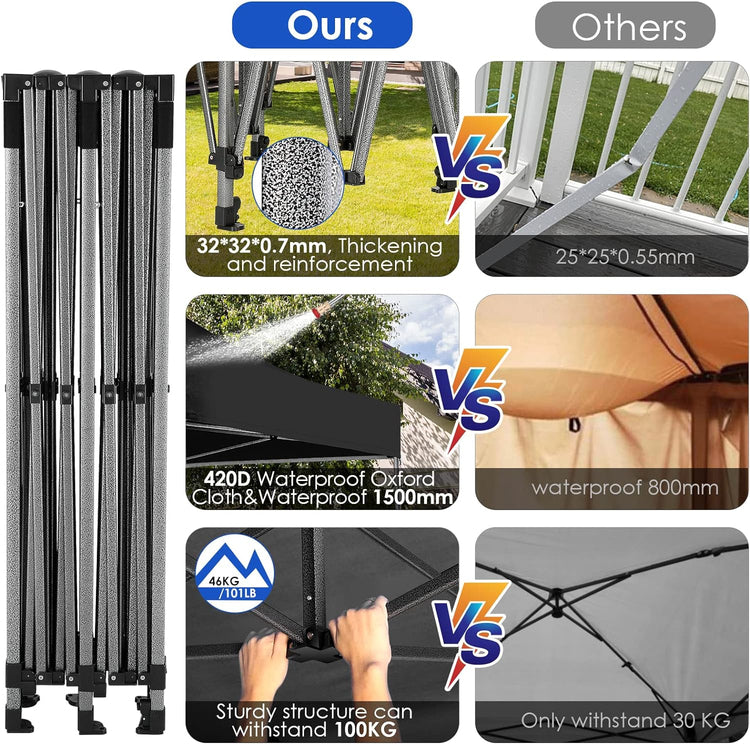 Cobizi 10x20 Heavy Duty Pop up Canopy Tent with 6 Sidewalls Easy up Commercial Outdoor Canopy Wedding Party Tents