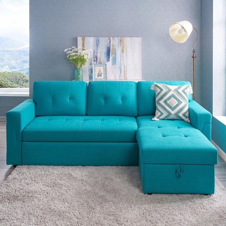 Reversible Sectional Sofa with Pull-Out Sleeper Bed, Hidden Storage Chaise, Durable Legs
