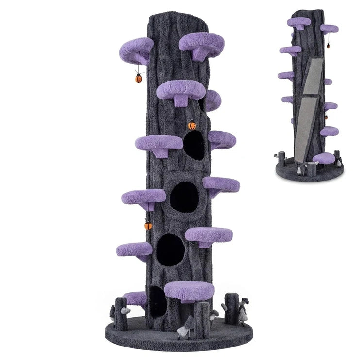90.5" Tall Simulation Cat Tree, Modern Realistic Multi-Level Cat Tower w/5 Condos & Sisal Scratch Pad, Large Lifelike Indoor Cat Tree
