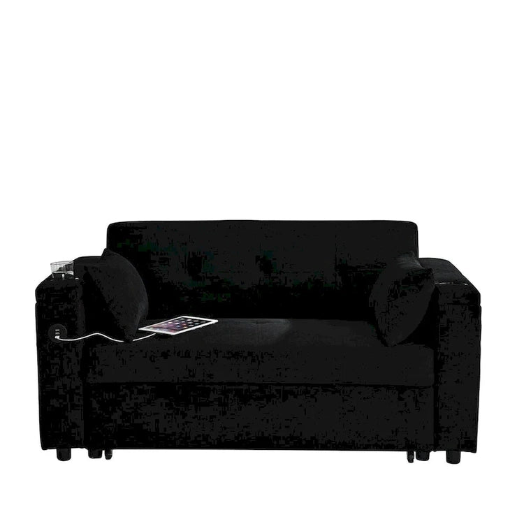 54 Pull-Out Sleeper Sofa Bed, 2 Seat Recliner Sofa Bed with Storage, Lumbar Pillow, USB Power Outlet