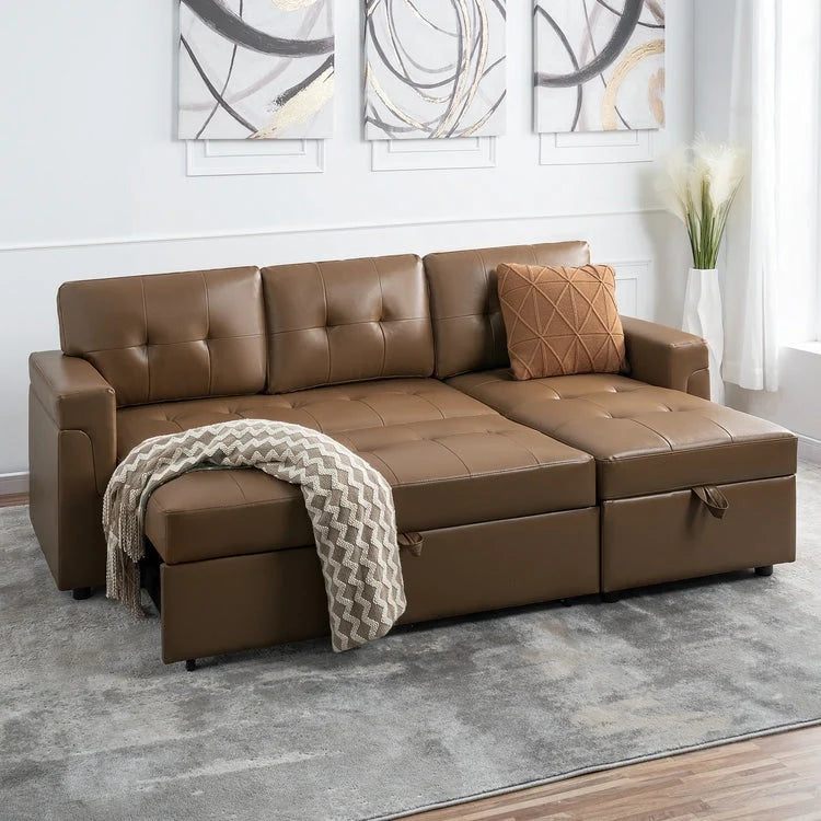 Reversible Sectional Sofa with Pull-Out Sleeper Bed, Hidden Storage Chaise, Durable Legs