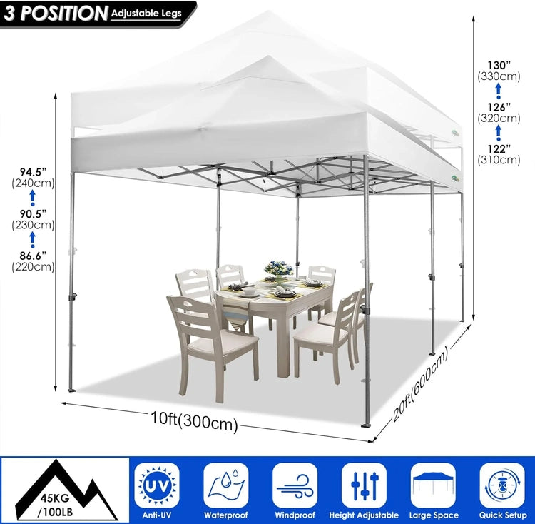 Cobizi 10x20 Heavy Duty Pop up Canopy Tent with 6 Sidewalls Easy up Commercial Outdoor Canopy Wedding Party Tents