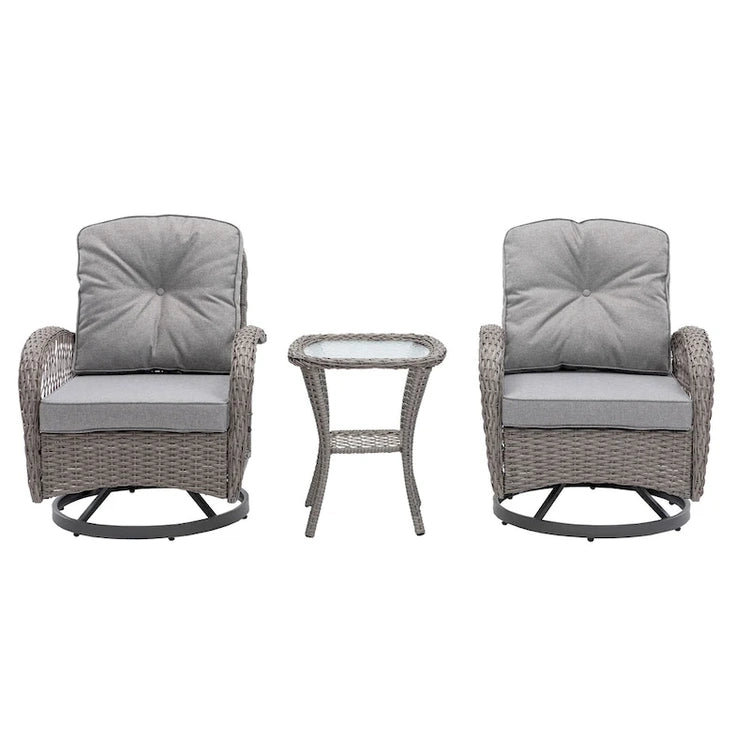 3 Pieces Outdoor Swivel Rocker Patio Chairs, 360 Degree Rocking Patio Conversation Set