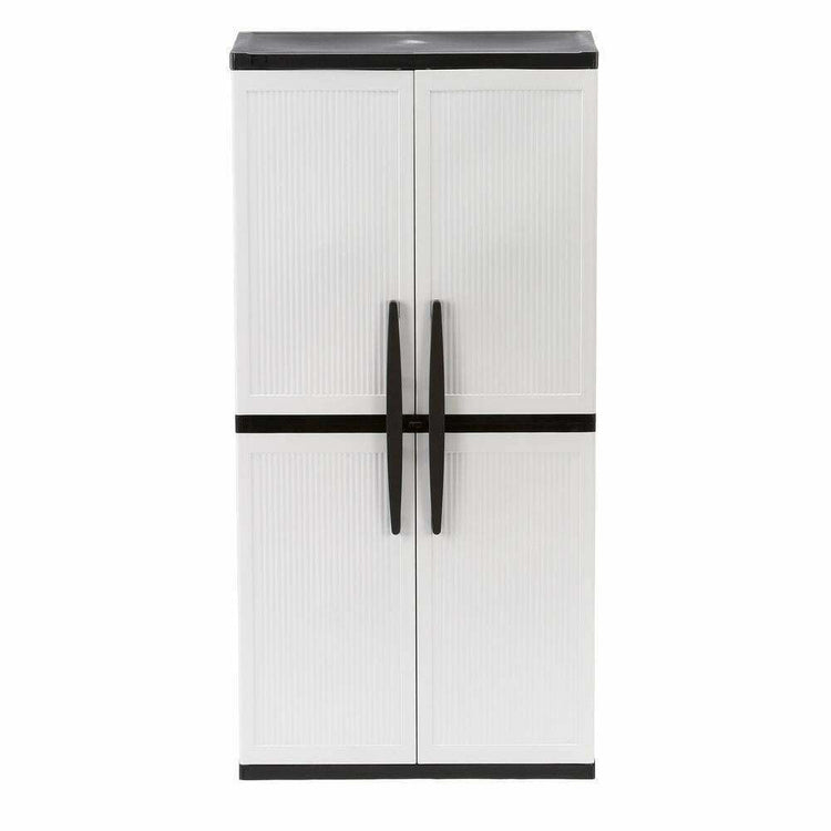 Gray Plastic Freestanding Garage Cabinet, 35''W X 71''H X 18''D, with Adjustable Shelves and Lockable Doors
