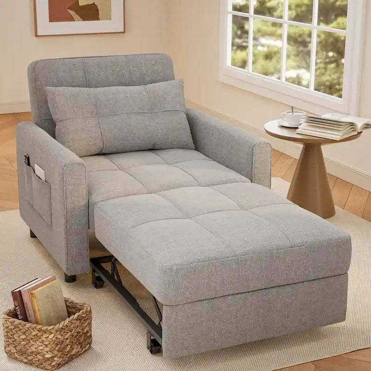 3-in-1 Pull-Out Sofa Bed Sleeper Chair, Convertible Adjustable Foldable Upholstered Lounge Couch