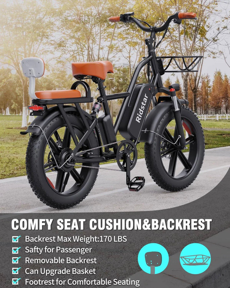 1000W Electric Bike for Adults 48V 15Ah Removable Battery E-Bike 20'' X 4.0 - 1000W