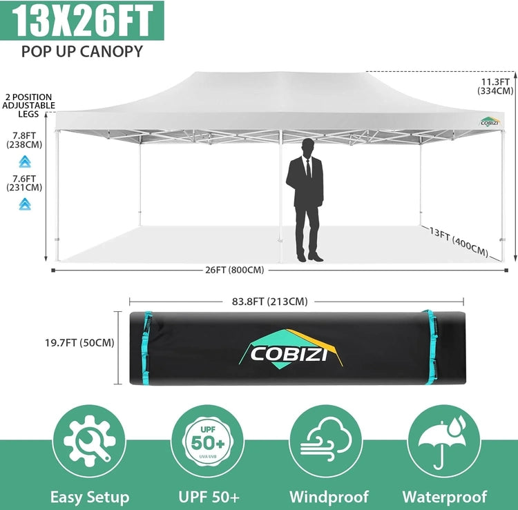Cobizi 10x20 Heavy Duty Pop up Canopy Tent with 6 Sidewalls Easy up Commercial Outdoor Canopy Wedding Party Tents