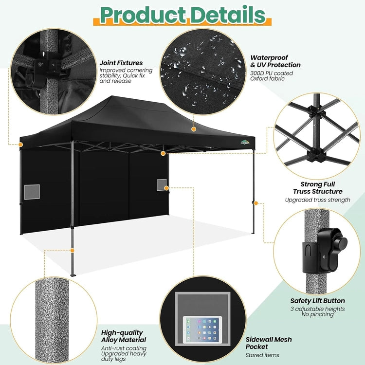 Cobizi 10x20 Heavy Duty Pop up Canopy Tent with 6 Sidewalls Easy up Commercial Outdoor Canopy Wedding Party Tents