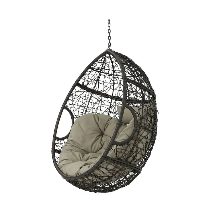 Waterproof Outdoor Wicker Hanging Basket Chair with Cushions, Hammock Seat - 300 Lbs Capacity