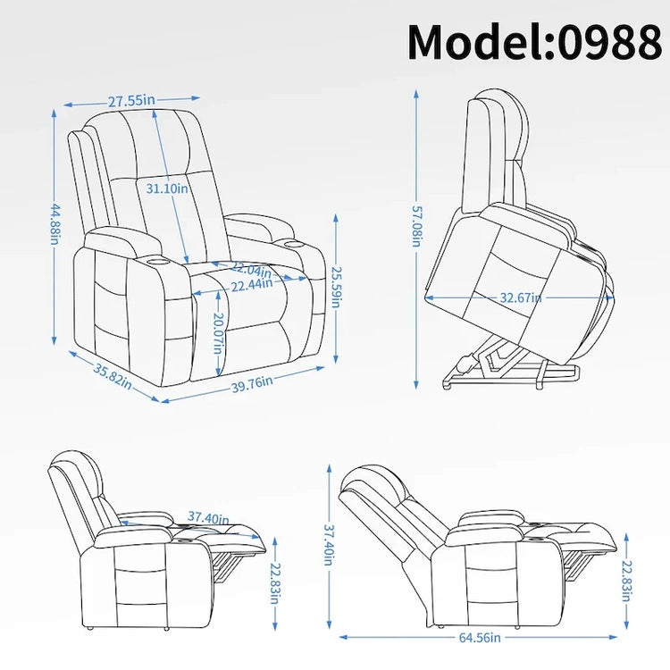 Lazy Boy Power Lift Recliner Chair, Modern Single Motor Massage Sofa Chair with Lumbar Heating, USB Charging Port, Cup Holders