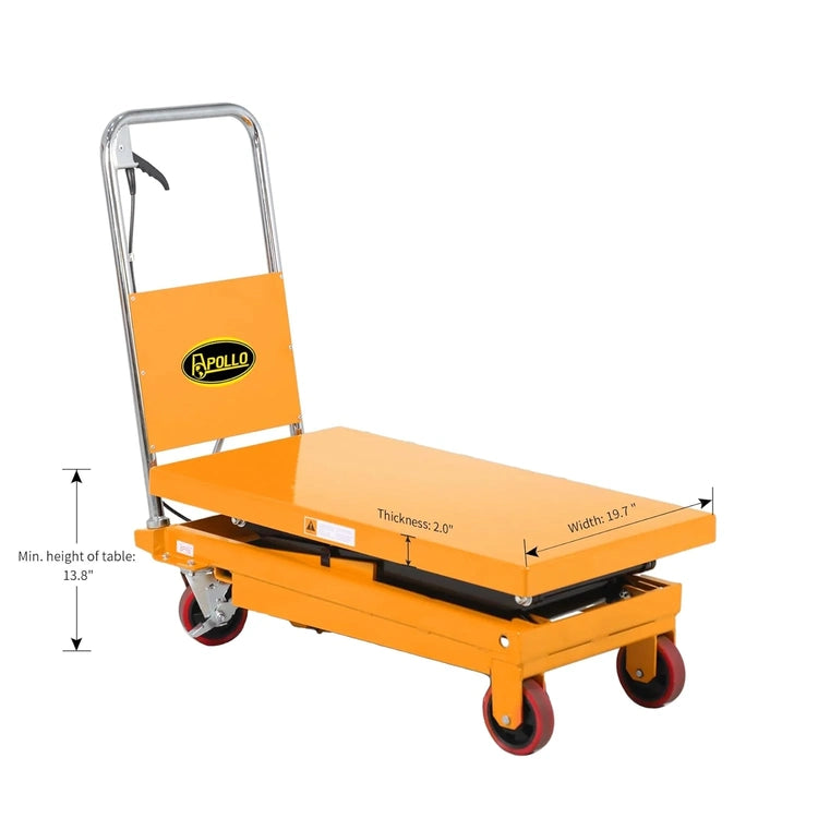 Hydraulic Lift Table Cart - 770 Lbs Capacity, 51" Max Height, Double Scissor Lift with Safety Guard & 4 Wheels