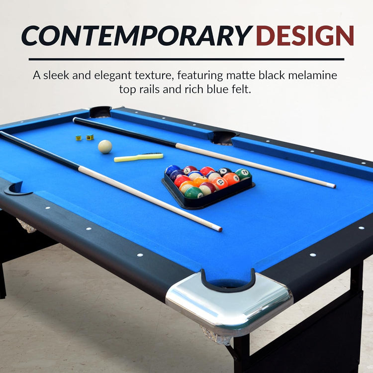 Hathaway Fairmont 6 Ft Portable Pool Table, Adults Folding Billiards Tables for Game Room with Easy Foldable Storage