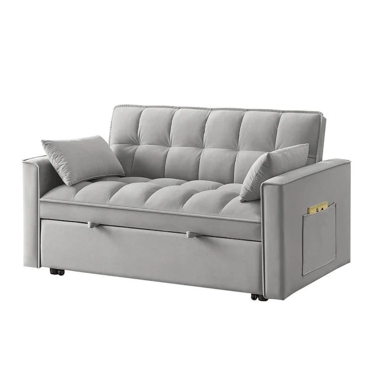 4 in1 Loveseat Sofa Bed with Armrests & Storage Pockets, Multi-Function Tufted Pull-Out Sofa Bed with Adjustable Backrest