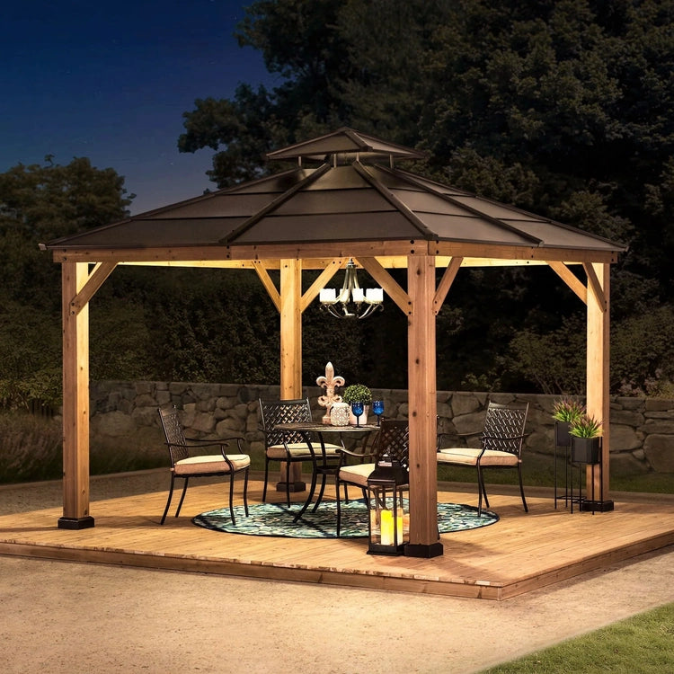 10 Ft. X Ft. Cedar Framed Gazebo with Steel 2-Tier Hip Roof Hardtop