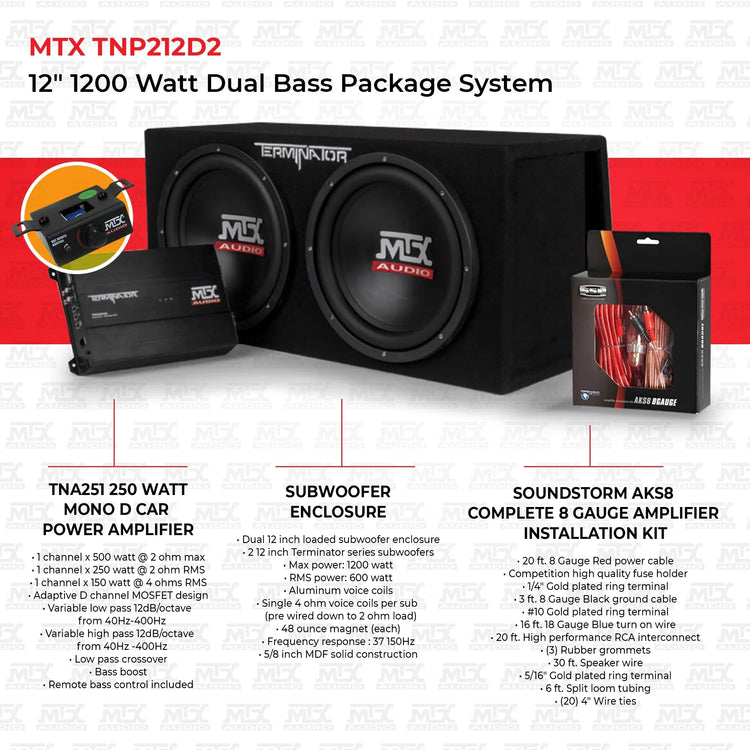 12'' 1200W Dual Car Subwoofer Package with Amplifier & Installation Kit