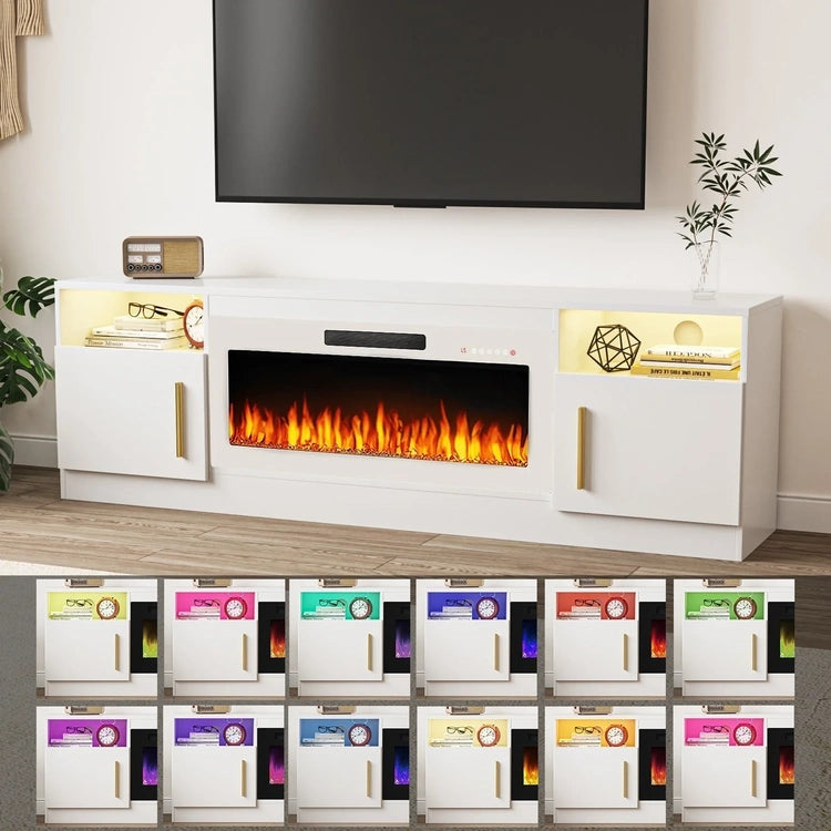 Bossin 70 Fireplace TV Stand with 36 Electric Fireplace, TV Stand for Tvs up to 80,16 Colors LED Lights/Entertainment Center