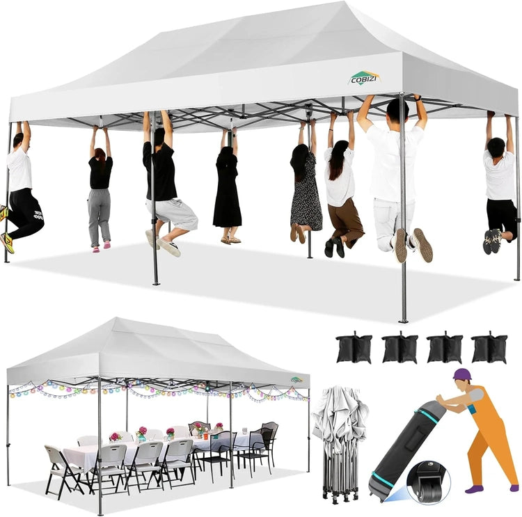 Cobizi 10x20 Heavy Duty Pop up Canopy Tent with 6 Sidewalls Easy up Commercial Outdoor Canopy Wedding Party Tents