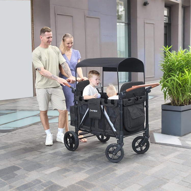 All-Terrain 4 Seater Wagon Stroller for Kids - Heavy-Duty 300lb Capacity, One-Hand Fold Design, High Seats with 5-Point Harness