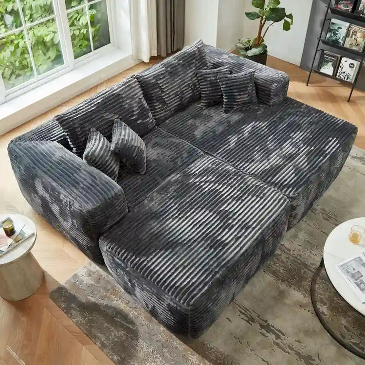 Hooowooo Modern Plush Sectional Sofa L-Shaped Couch with Removable Ottoman
