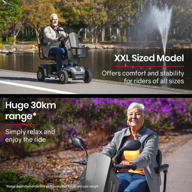 Equipmed Mobility Scooter, S-Xxl Comfortable Size for All Riders, 30km Max Range, 180kg Capacity, Grey