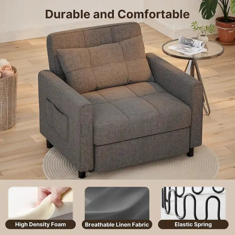 3-in-1 Pull-Out Sofa Bed Sleeper Chair, Convertible Adjustable Foldable Upholstered Lounge Couch