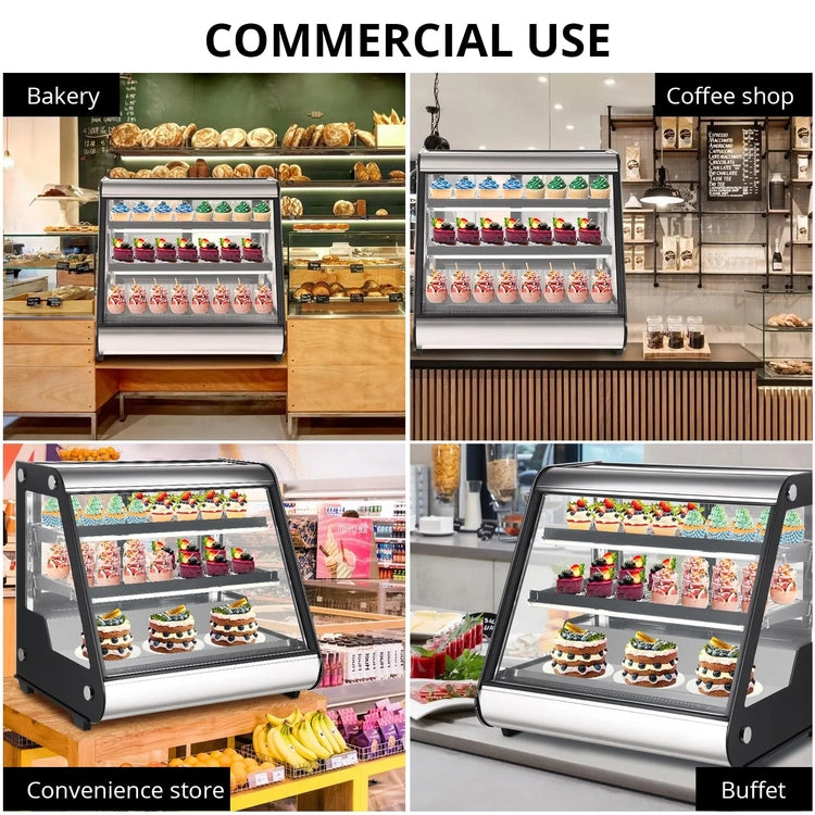 Commercial Refrigerator Display Case 130L (4.6 Cu. Ft.) - Auto Defrost, Tempered Glass + LED Lighting, Countertop Commercial Use