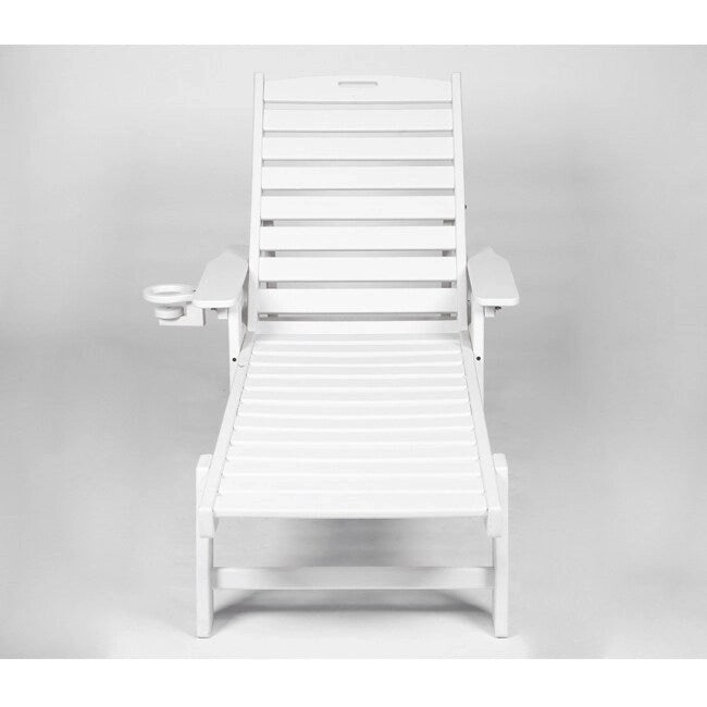 3-Piece Patio Set 2 Oversized Chaise Lounges (5-Position, Wheels, Cup Holder) + Side Table, All-Weather Wood Texture