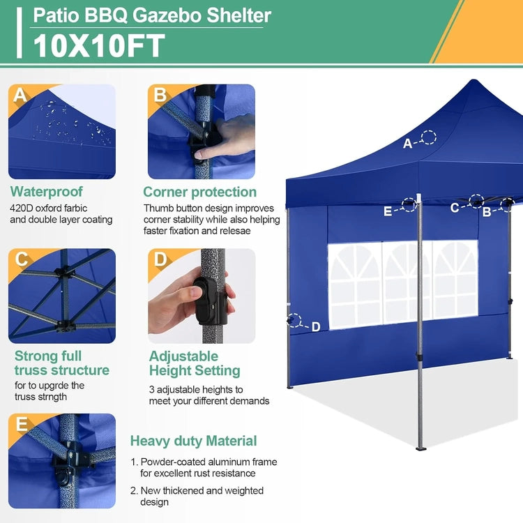 Cobizi 10x20 Heavy Duty Pop up Canopy Tent with 6 Sidewalls Easy up Commercial Outdoor Canopy Wedding Party Tents