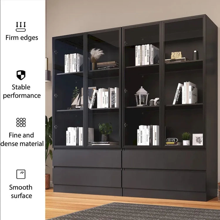 Display Storage Cabinet, Display Cabinet with Tempered Glass Doors, Showcase with 4-Tier Storage Shelves