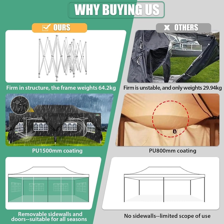Cobizi 10x20 Heavy Duty Pop up Canopy Tent with 6 Sidewalls Easy up Commercial Outdoor Canopy Wedding Party Tents