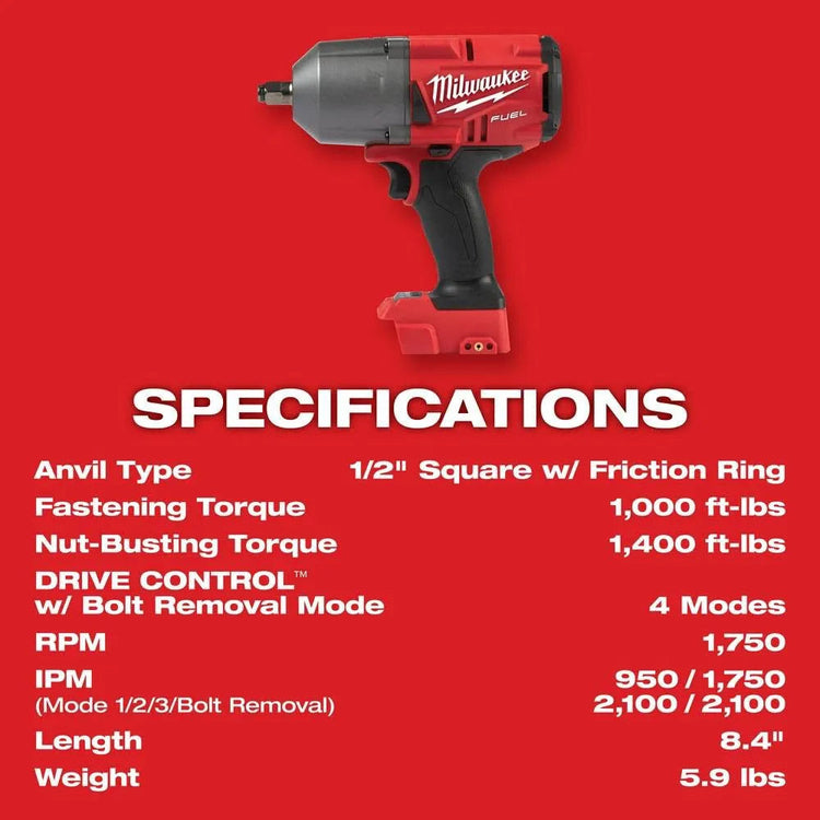 Milwaukee M18 Fuel High Torque 1/2 Impact Wrench with Friction Ring Kit 2767-22R