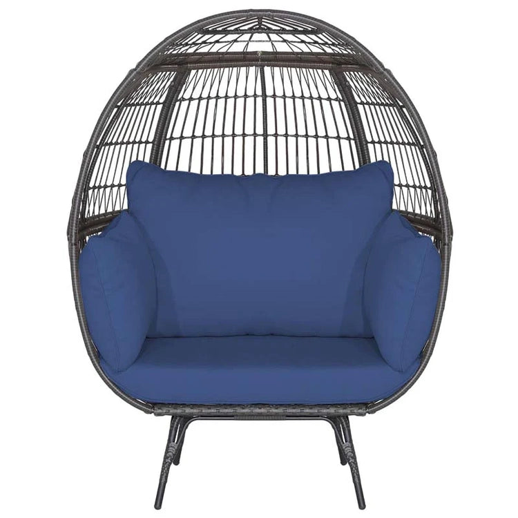 Oversized Wicker Egg Chair with 4 Cushions, Steel Frame Basket Chair Indoor Outdoor Patio Lounge Chair