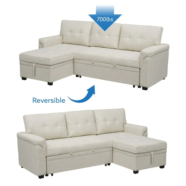 Reversible Sectional Sofa with Pull-Out Sleeper Bed, Hidden Storage Chaise, Durable Legs